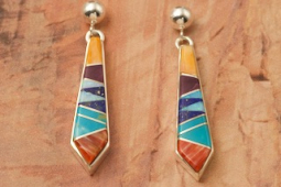 Calvin Begay Genuine Gemstones Sterling Silver Navajo Earrings